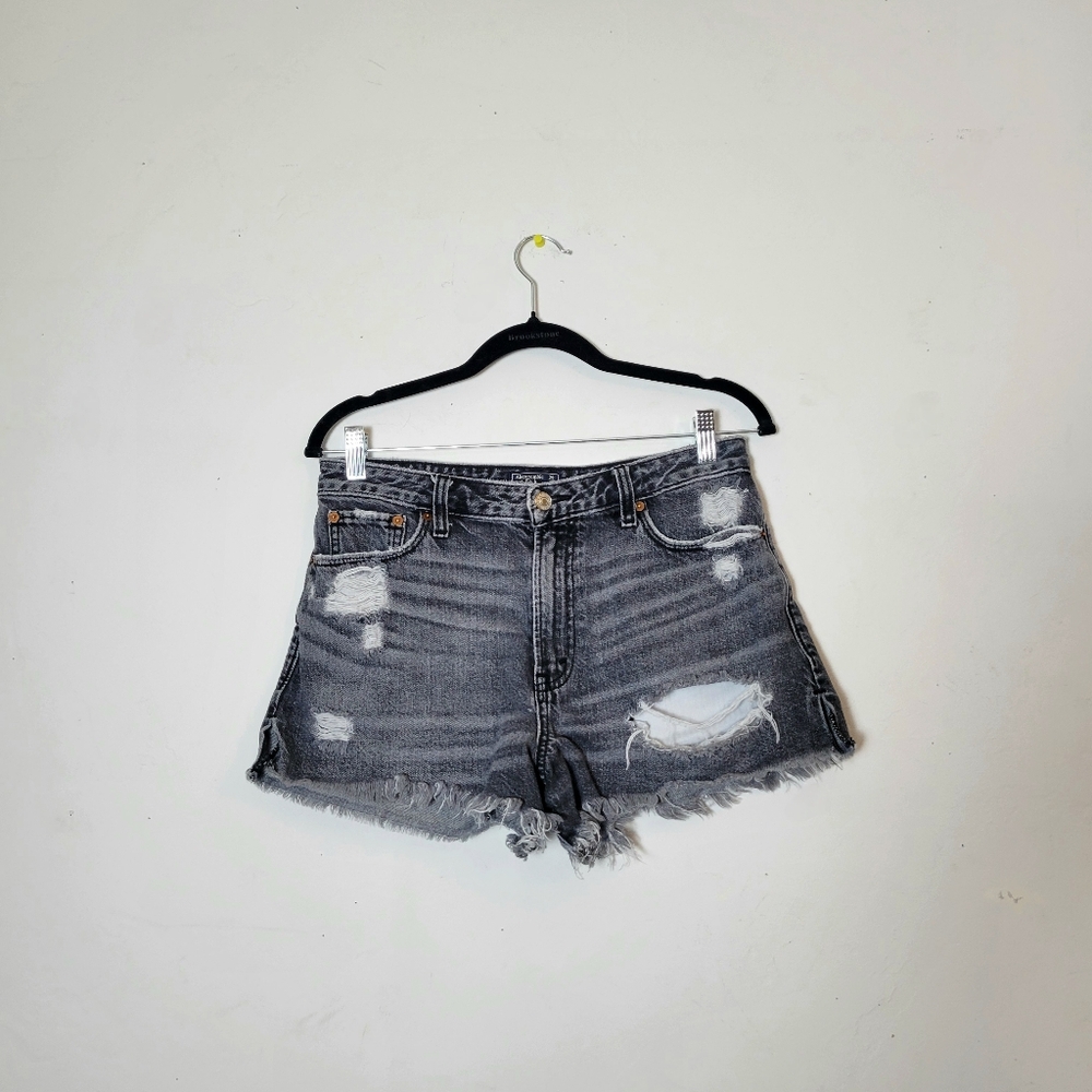 Abercrombie & Fitch Annie High Rise Jean Shorts Size 8 Gray Distressed Whisker